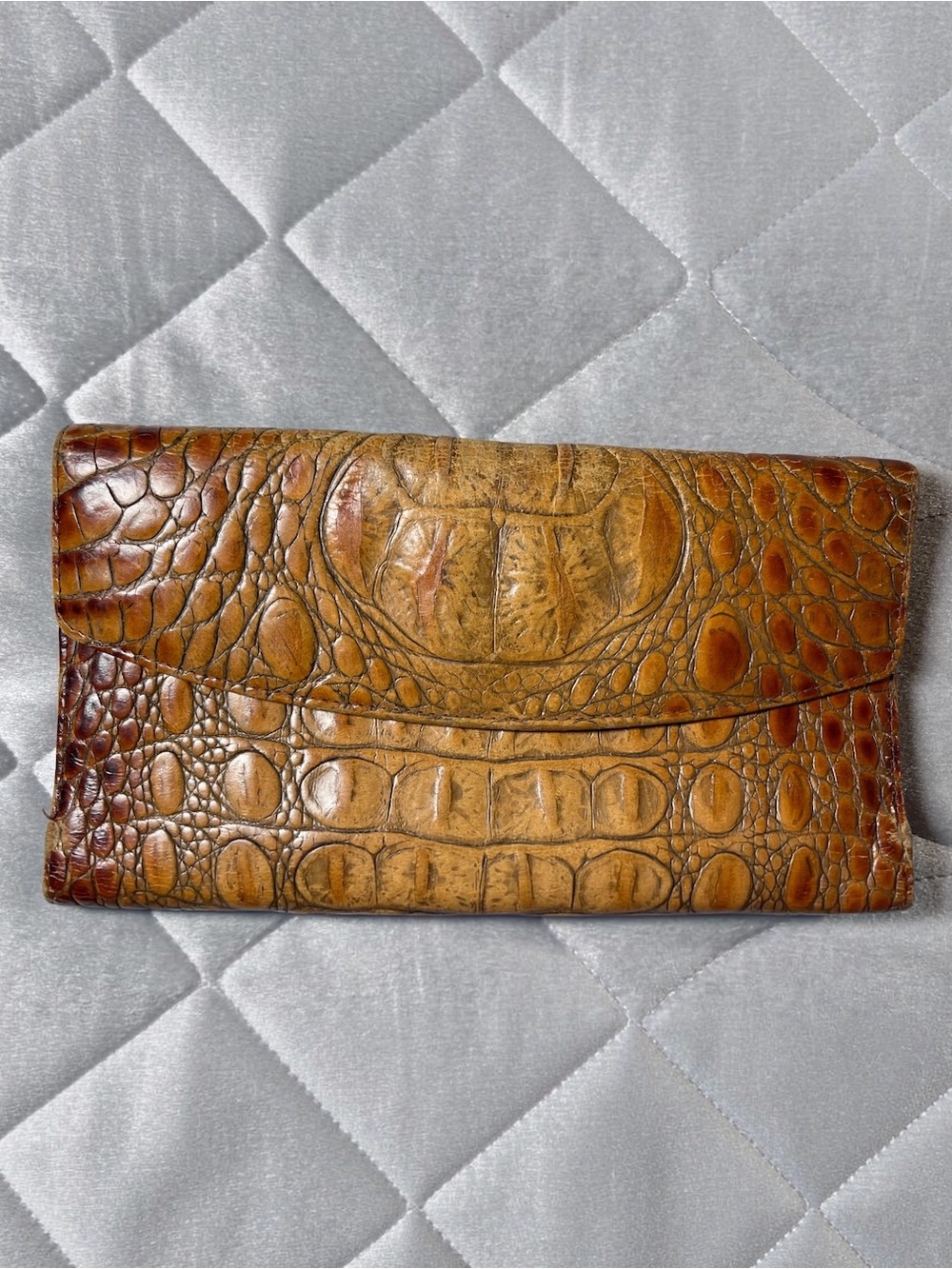 Brahmin Vintage Croc-Embossed Brown Leather Tri-fold Long Wallet